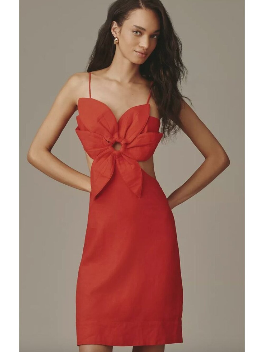 Anthropologie Farm Rio 3D Flower Linen Blend Mini Dress Size Small in Red